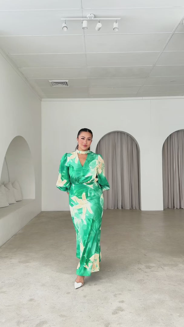 Sigrid Maxi Dress - Green Yellow Floral