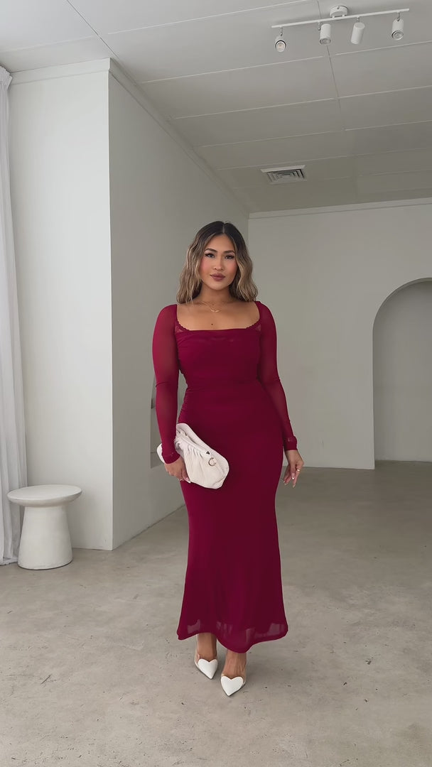 Dita Mesh Maxi Dress - Wine