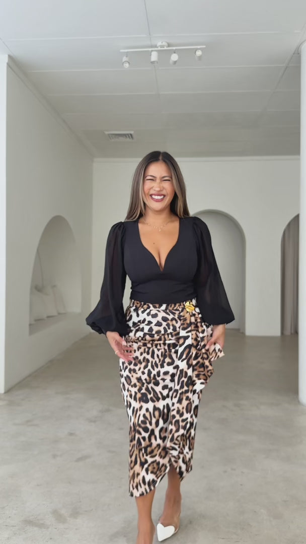 Indra Midi Skirt - Leopard Print