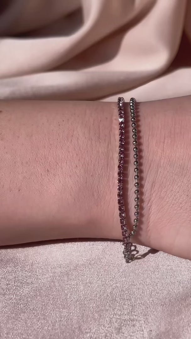 Lynn Double Chain Bracelet - Silver Pink Diamante