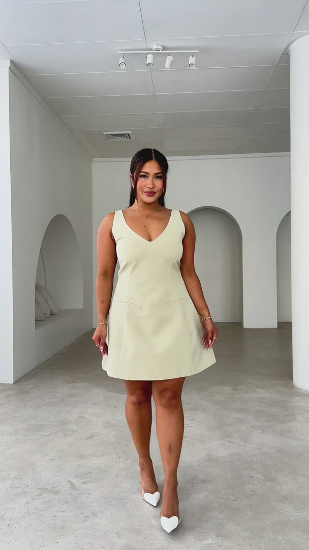 Lilou Mini Dress - Dusty Pistachio Green