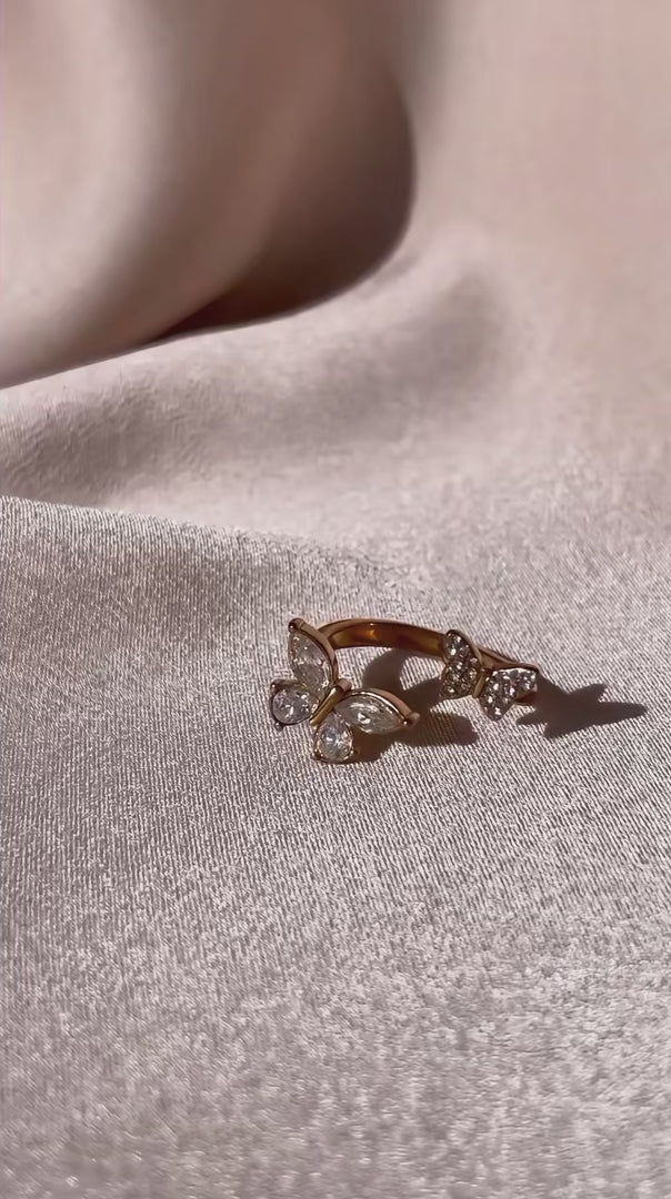 Nabi Ring - Gold Twin Diamante Butterfly