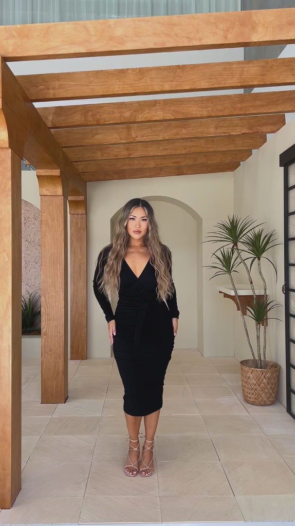 Aston Long Sleeve Midi Dress - Black
