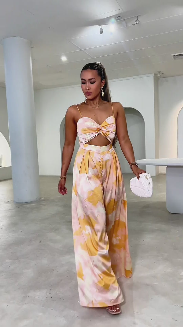 Waiting For You Wide Leg Jumpsuit - Yellow Print