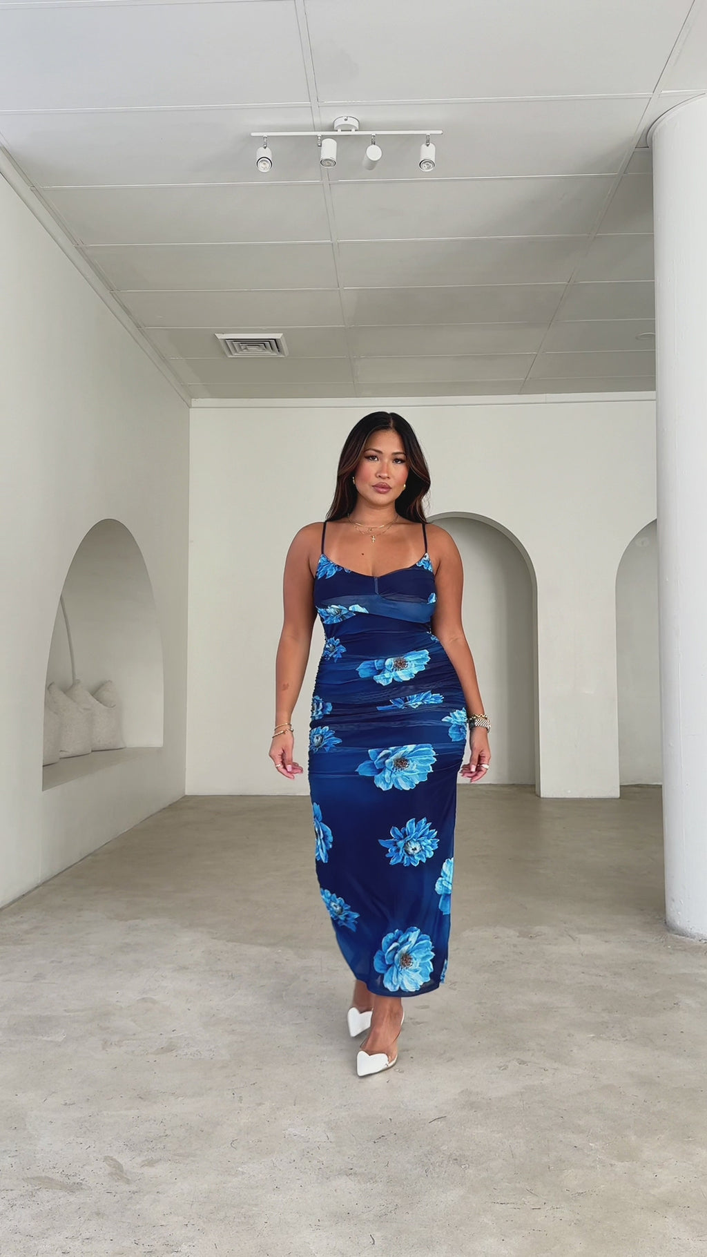 Franca Mesh Maxi Dress - Navy Blue Floral