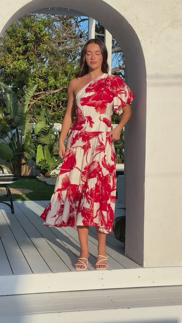 Denver Maxi Dress - Beige Red Floral