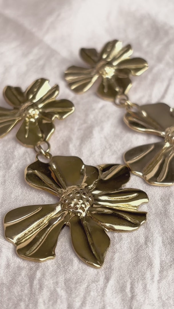 Petalisse Drop Stud Earrings - Gold Flower