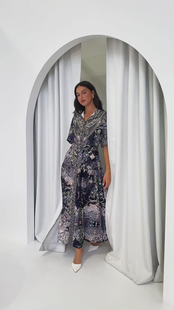Sahara Night Sky Short Sleeve Maxi Dress -  Black Multi Print