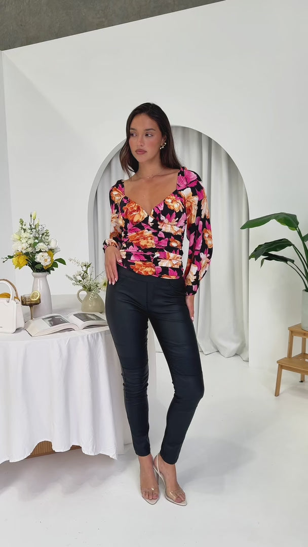 Miley Top - Black Floral