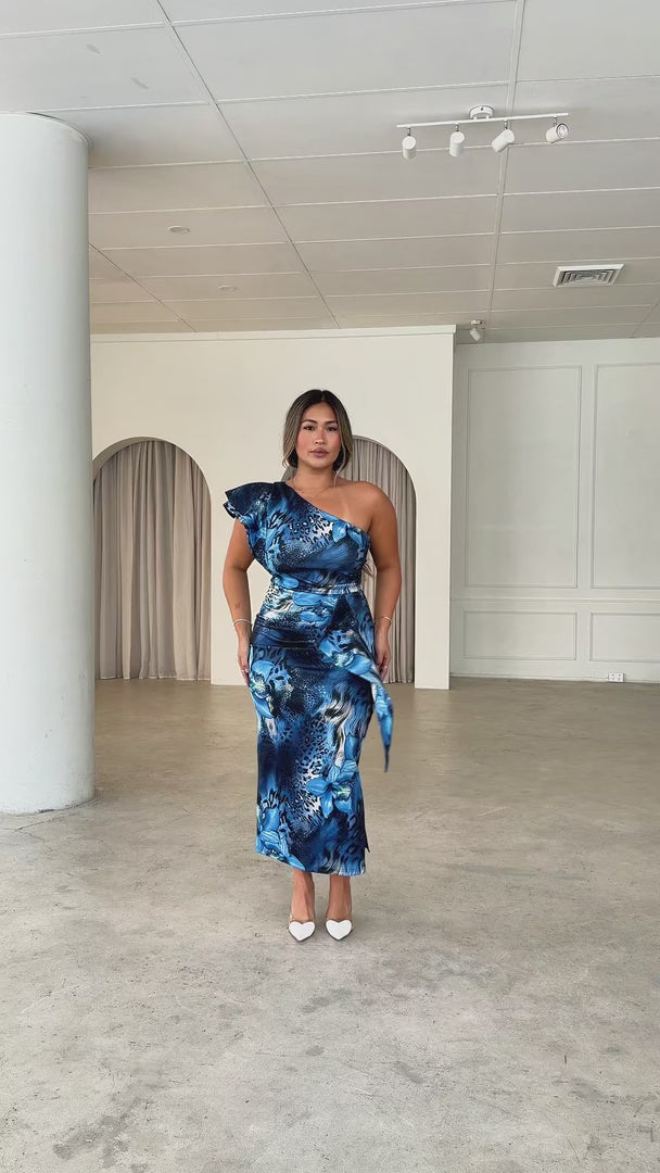 Jacee Midi Dress - Blue Leopard Floral