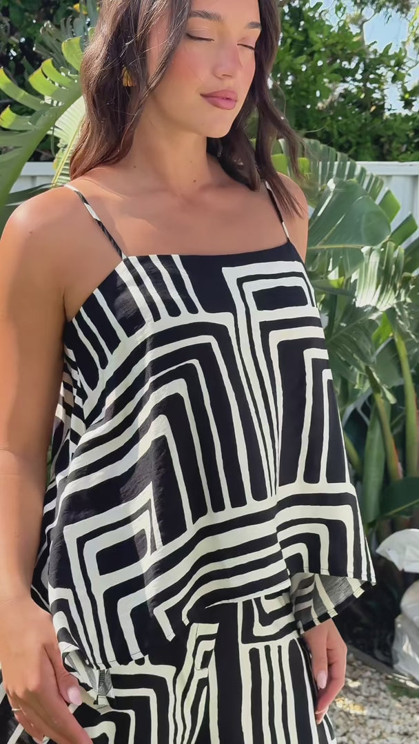 Sachio Top - Black Cream Print