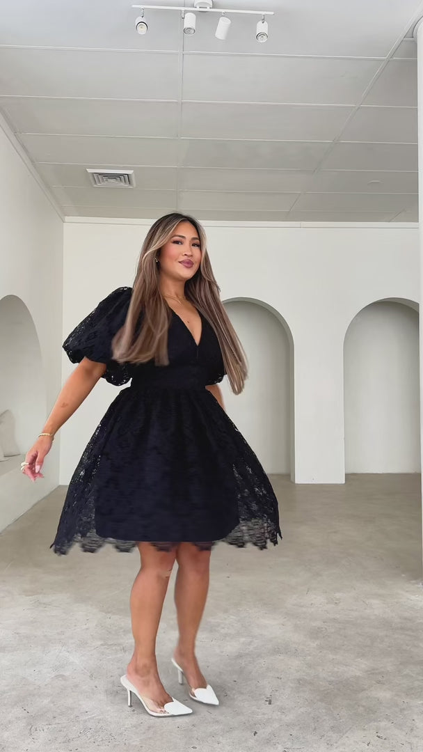 Hazelle Floral Lace Dress - Black