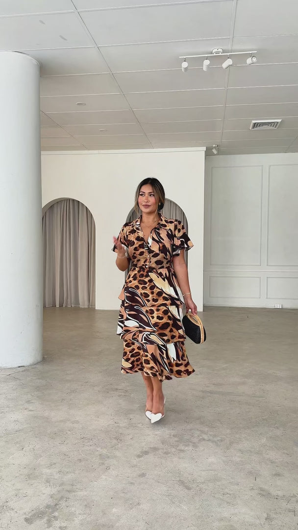 Elliette Midi Dress - Leopard Multi Print