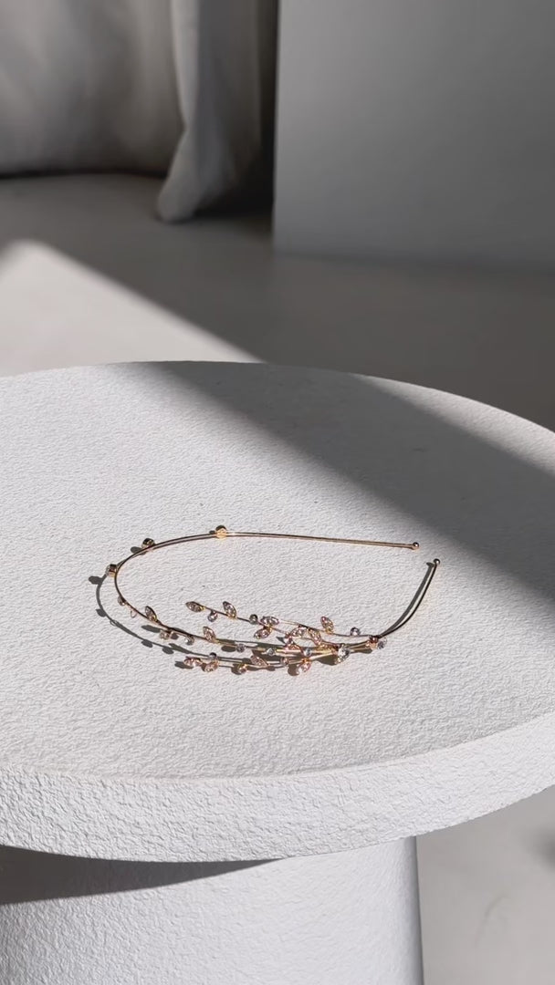 Aphrodite Headband - Gold Diamante Leaf