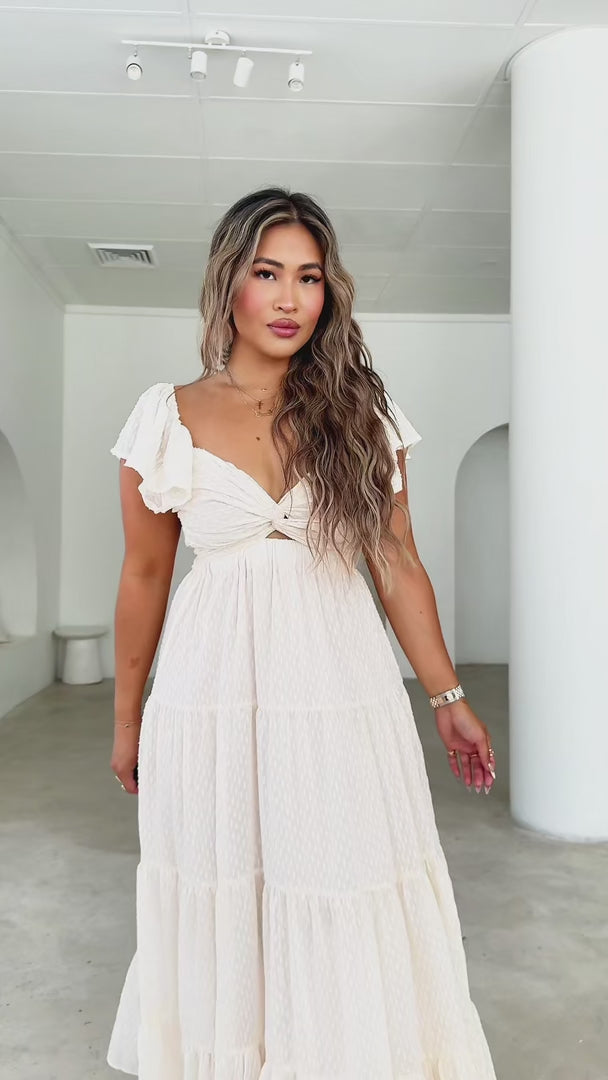 Odessey Tie Up Back Maxi Dress - Cream Texture
