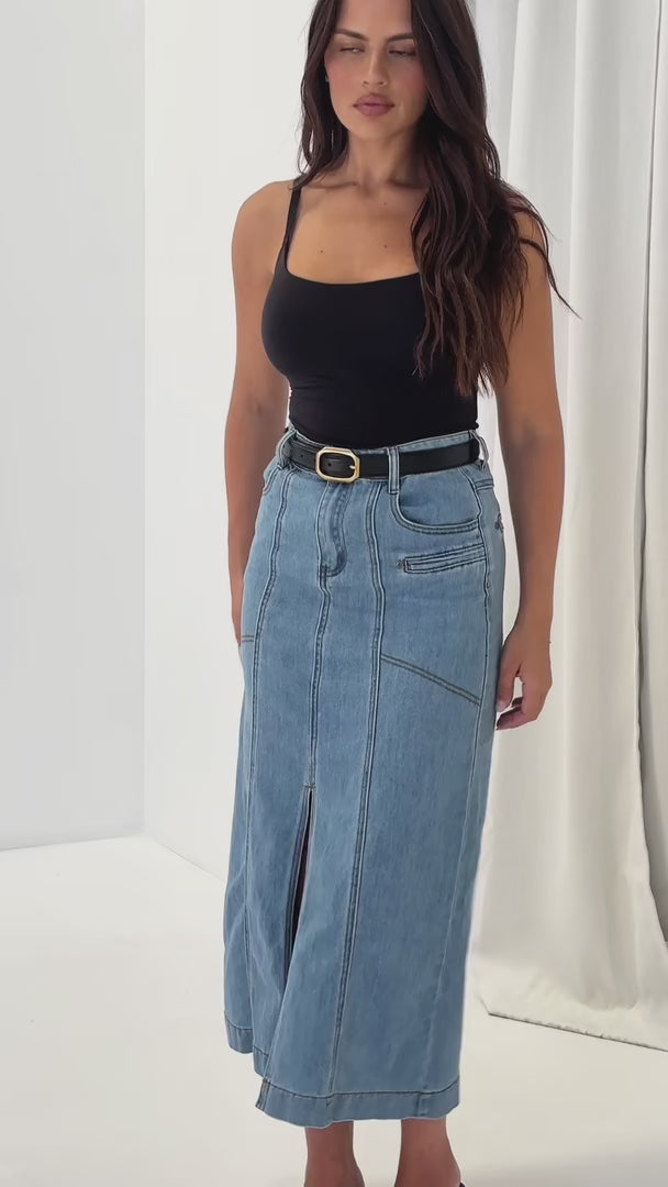 Tallis Denim Midi Skirt - Blue