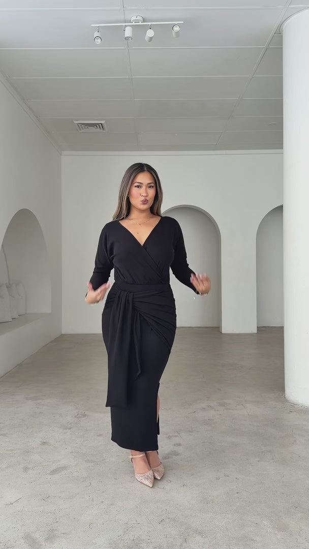 Perdita Long Sleeve Maxi Dress - Black