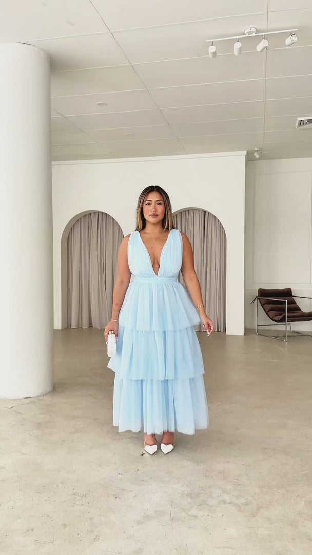 Monette Tulle Maxi Dress - Baby Blue