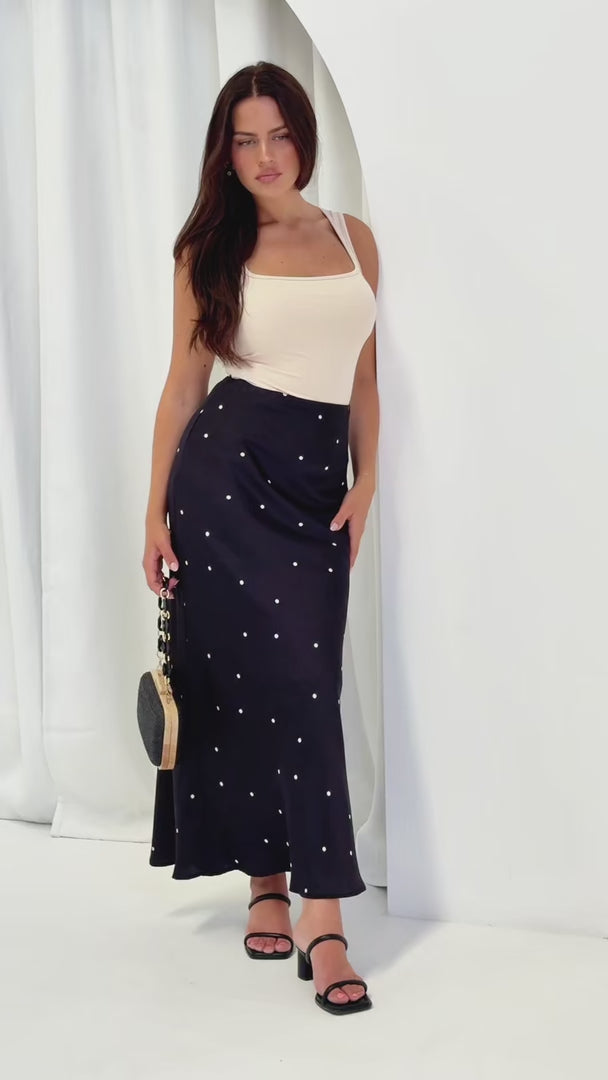Tracey Maxi Skirt - Black White Polka Dot
