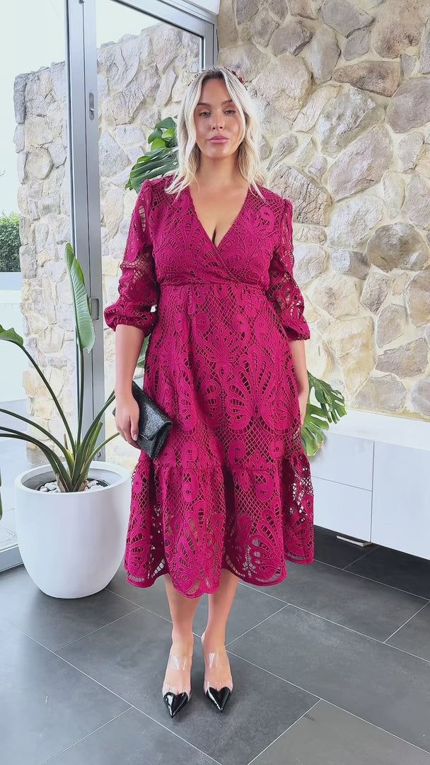 Criselda Lace Midi Dress - Wine