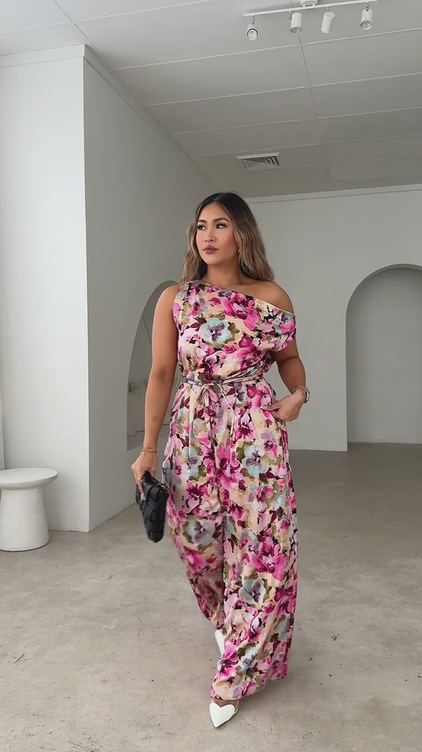 Kendrix Wide Leg Jumpsuit - Pink Multi Floral
