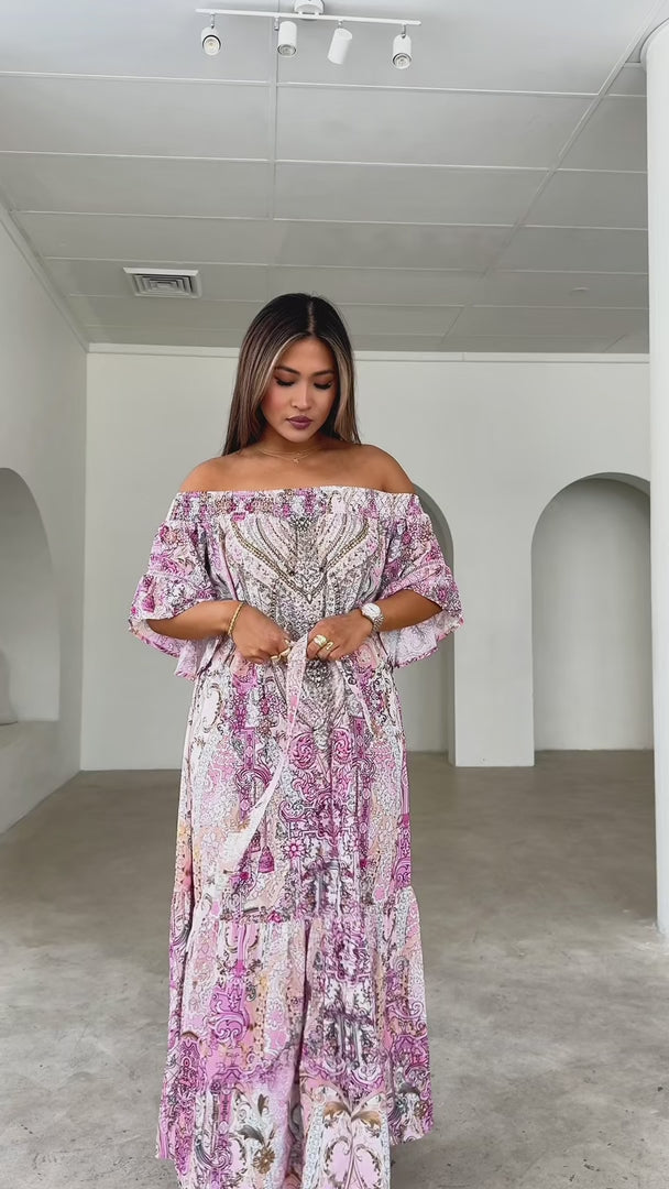 Gamela Gem Embellished Maxi Dress - Pink Multi Print