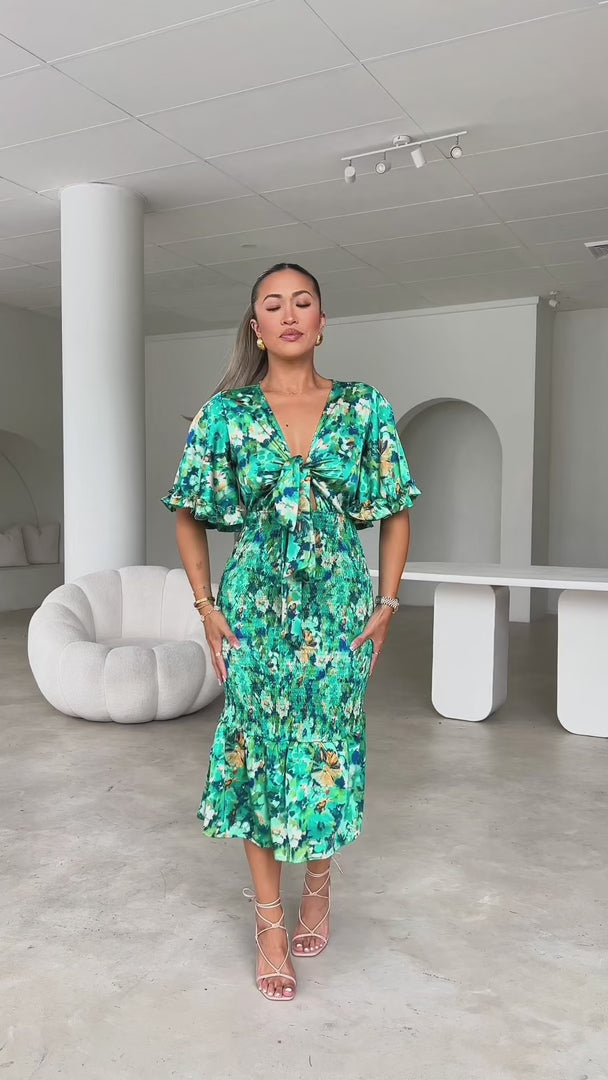 Amata Midi Dress - Green Floral