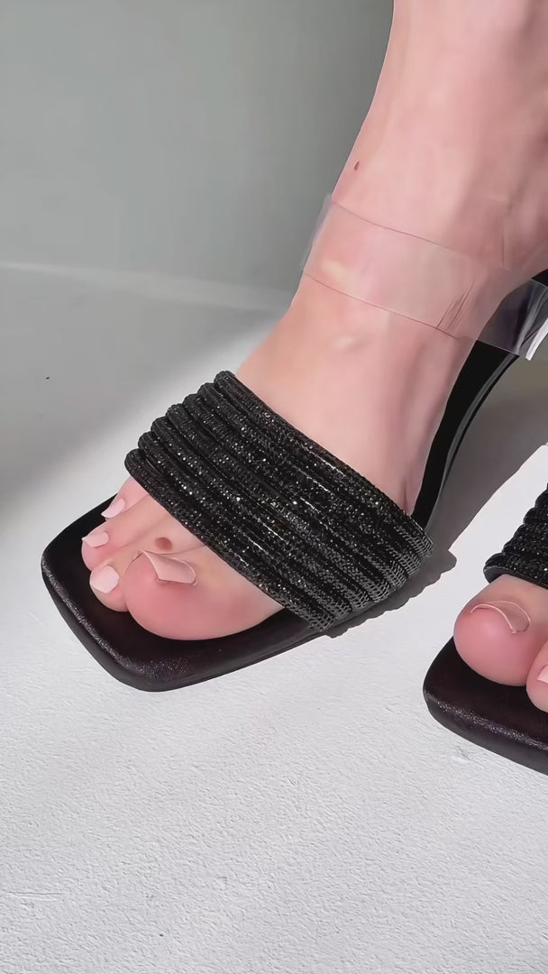 Jette Mule Heels - Black Rhinestone