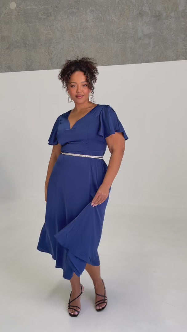 Cabernet Maxi Dress - Navy Blue Satin