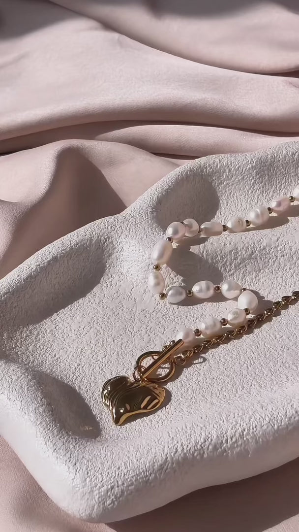 Deidra Necklace - Gold Heart Freshwater Pearl