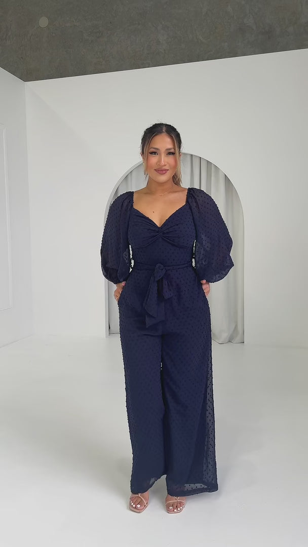 Harry Wide Leg Jumpsuit - Navy Texture
