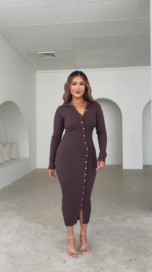 Sidney Knit Midi Dress - Chocolate Brown