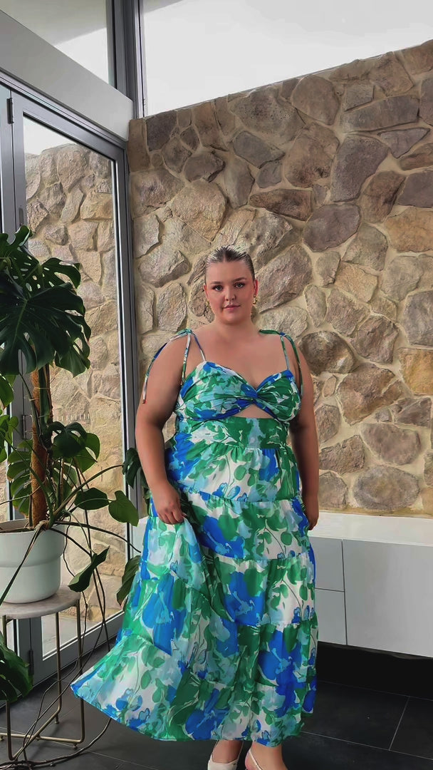Yanis Maxi Dress - Blue Green Print