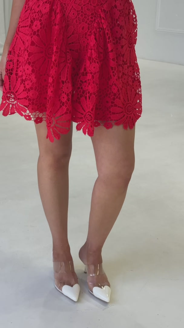 Kallulah Floral Lace Mini Dress - Red