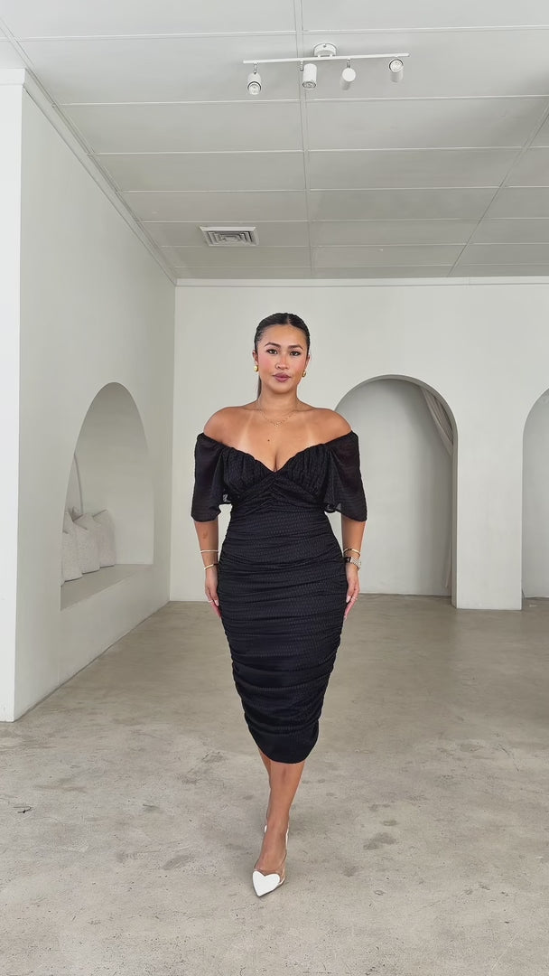 Miley Midi Dress - Black Texture