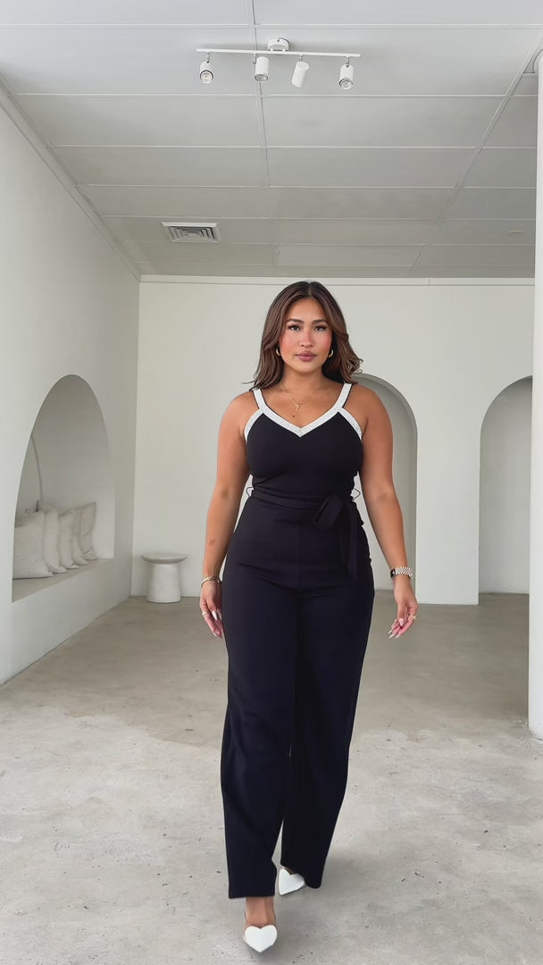 Porter Wide Leg Jumpsuit - Black Diamante