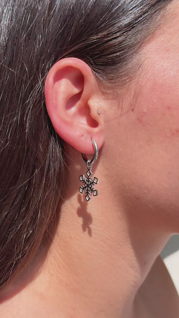 Winter Wonderland Hoop Charm Earrings - Silver Snowflake