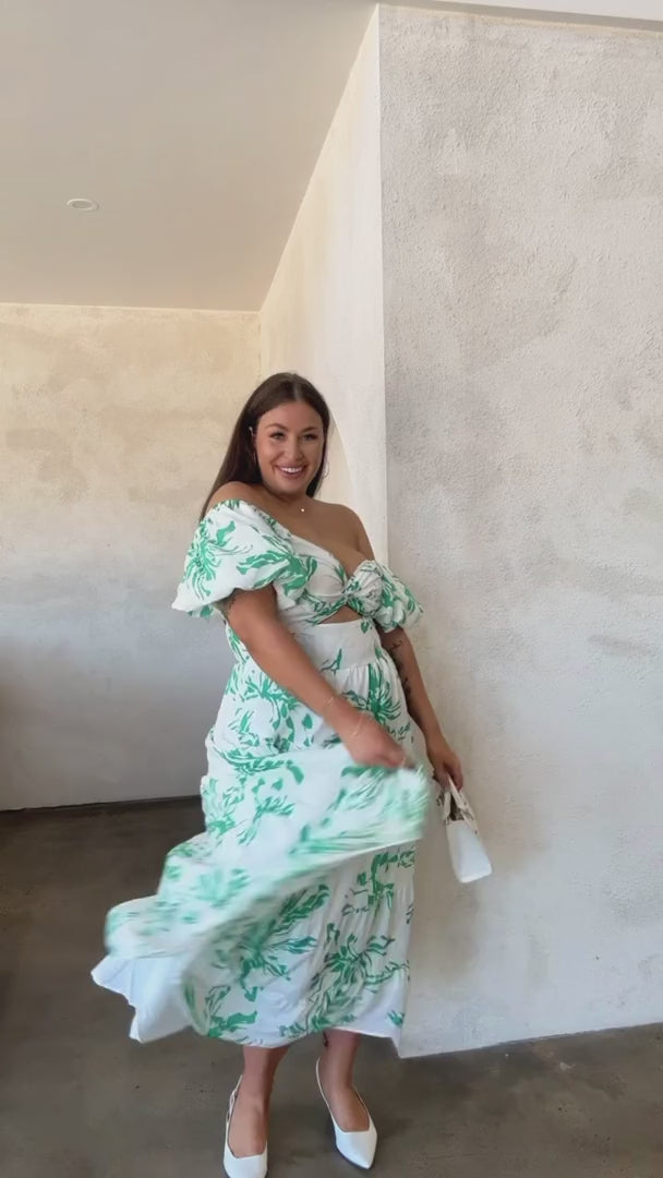 Bretta Maxi Dress - White Green Print
