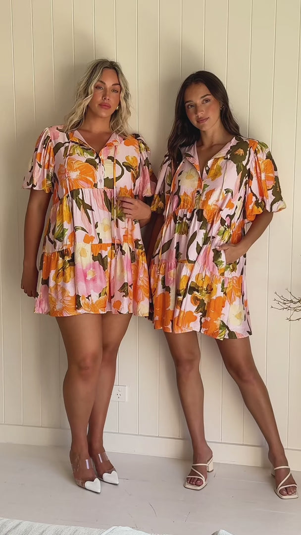 Leighton Mini Dress - Pink Orange Floral