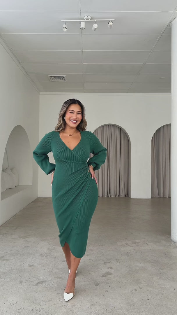 Sadie Knit Midi Dress - Emerald