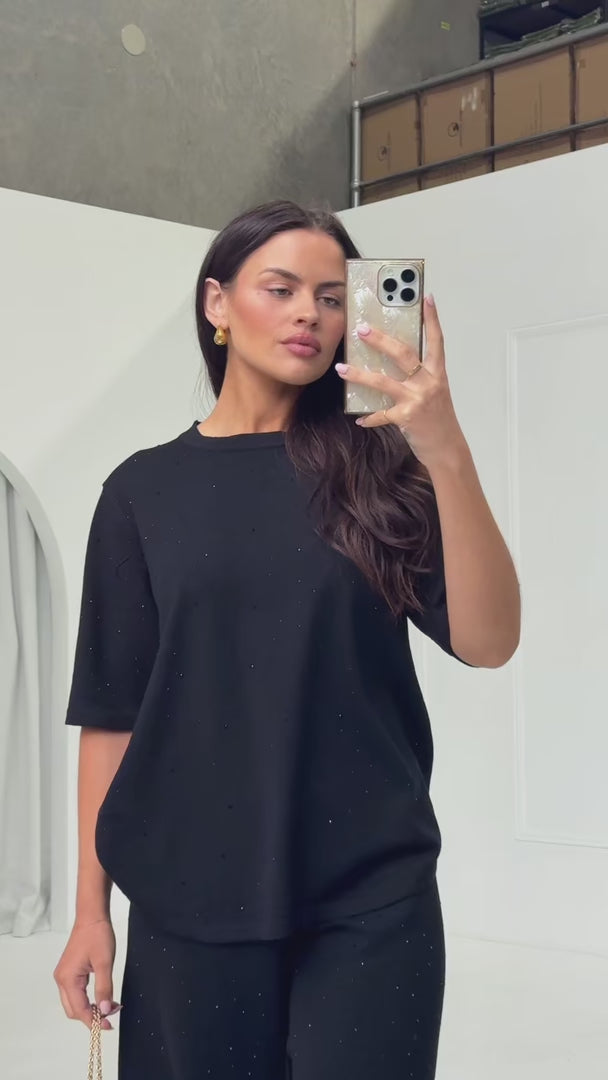Kenzia Diamante Knit Top - Black