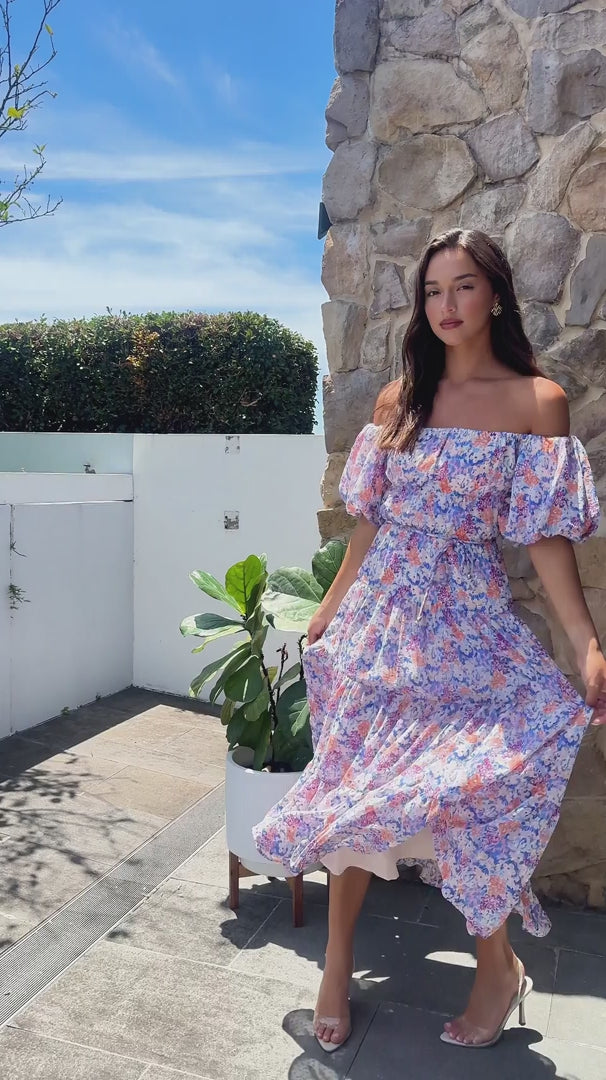 Zanetti Maxi Dress - Blue Multi Floral Texture