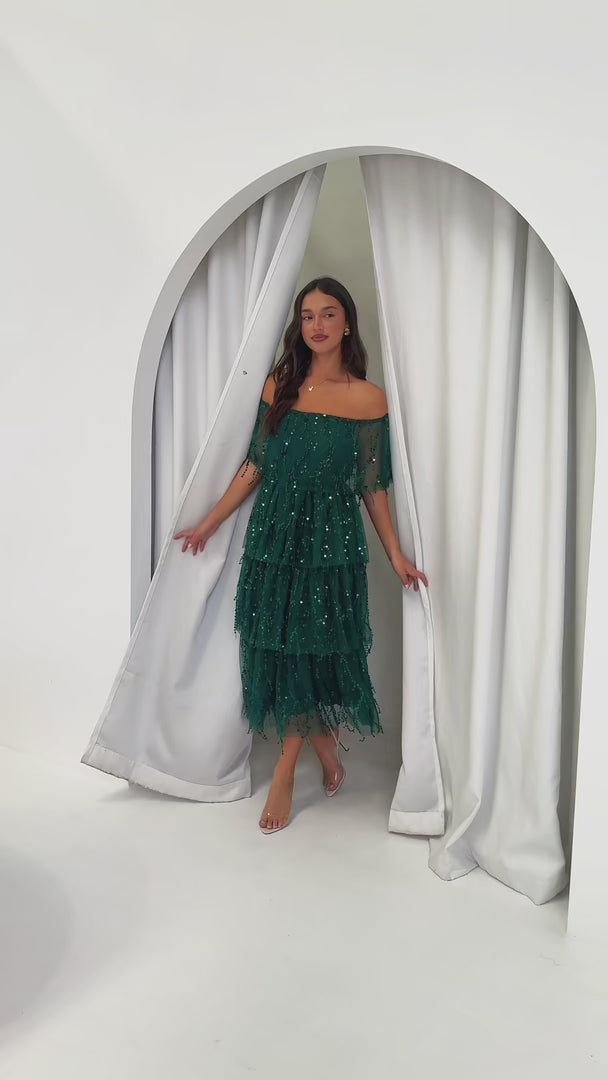 Fantango Maxi Dress - Emerald Sequin