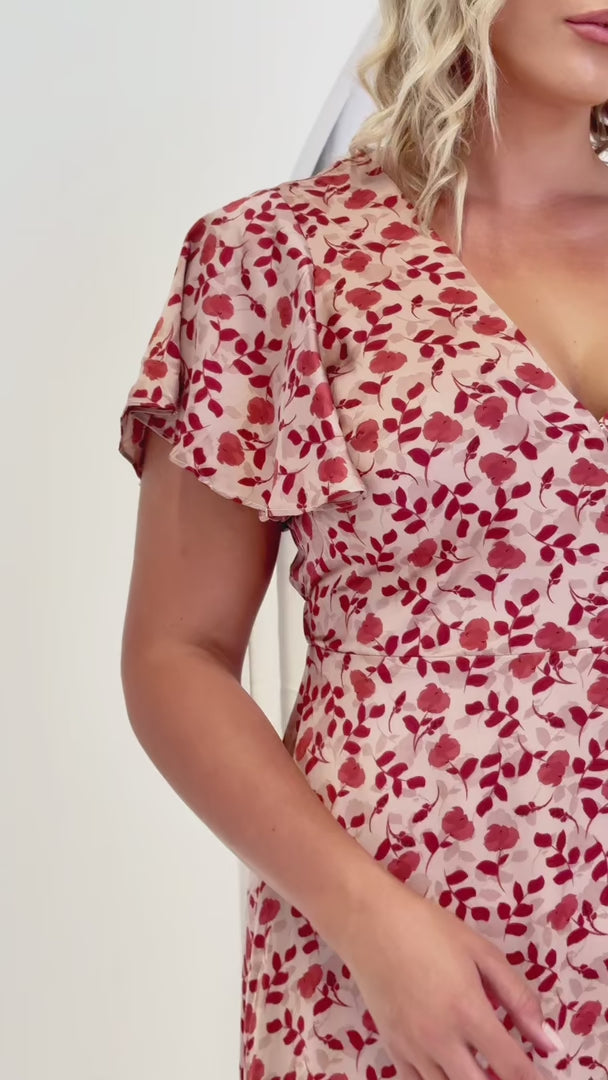 Portland Midi Dress - Nude Red Floral