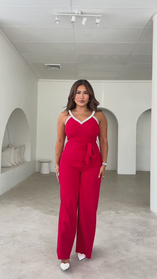 Porter Wide Leg Jumpsuit - Red Diamante