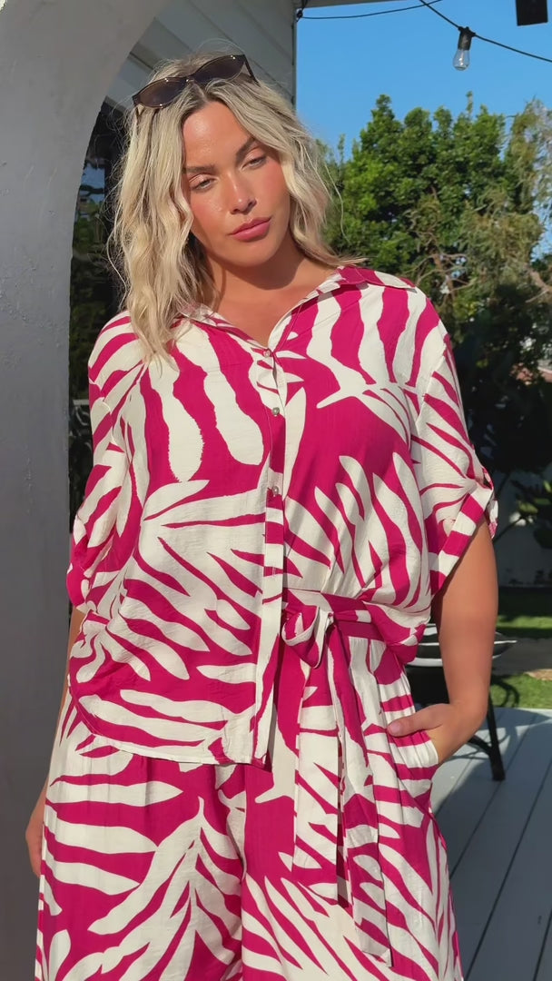 Paradise Lily Wide Leg Pants - Pink Print
