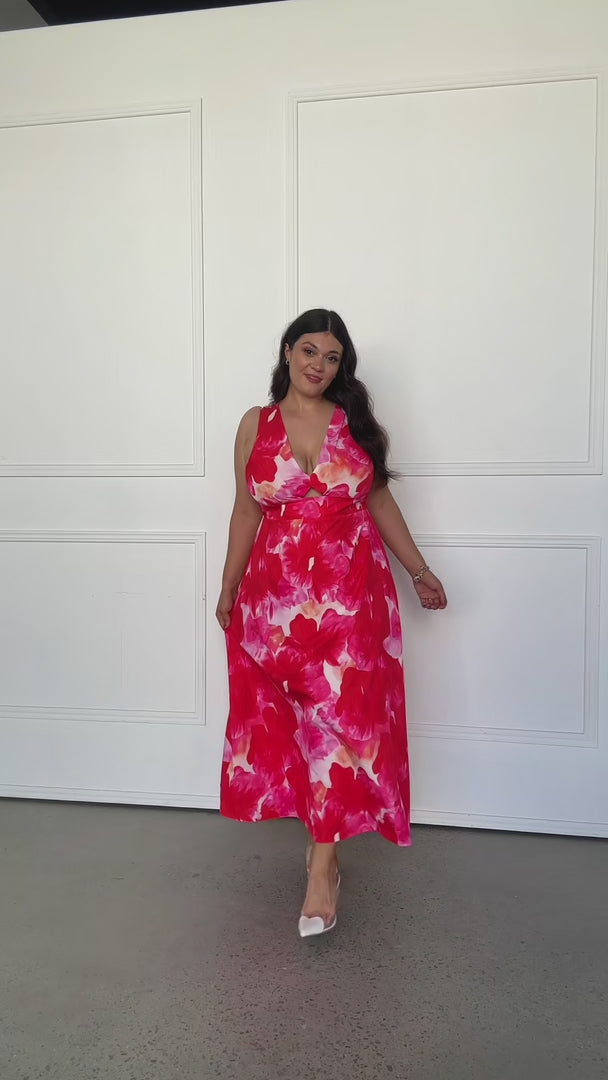 Liora Sleeveless Maxi Dress - Red Multi Floral