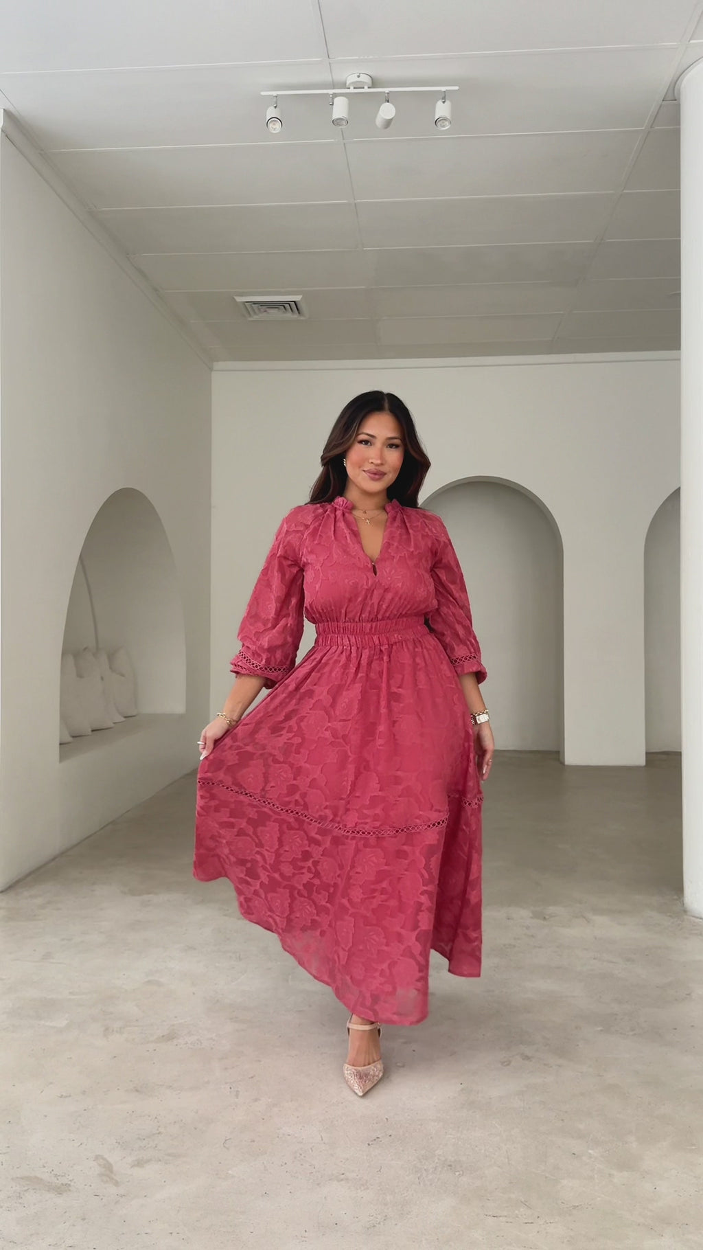 Harriet Maxi Dress - Dusty Rose Floral Texture