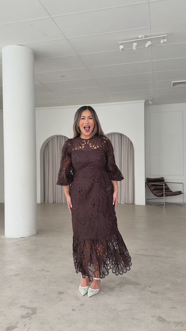 Fayette Lace Midi Dress - Dark Brown