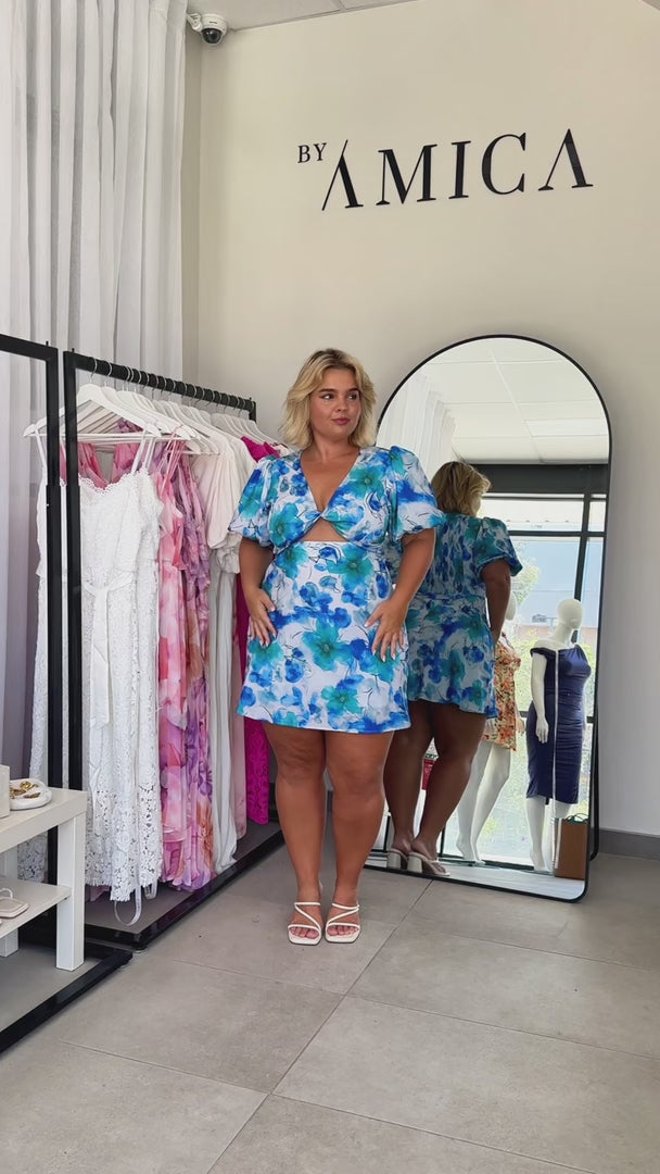 Kamala Mini Dress - Blue Floral